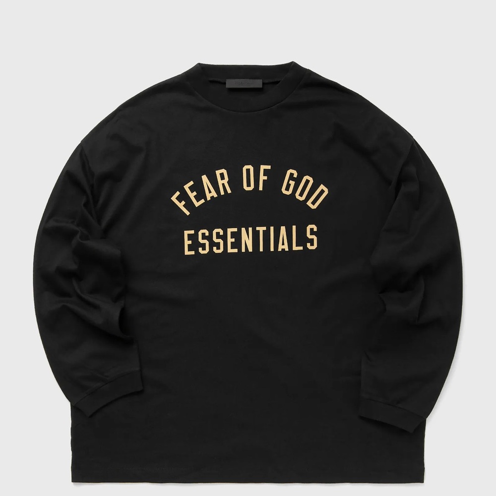 Fear of God Essentials Black and Gold Long Sleeve Tee